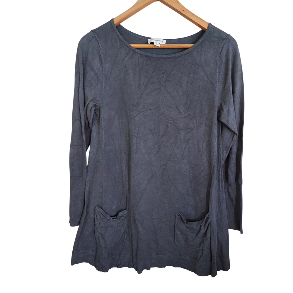 Susan Graver Gray Long Sleeve Scoop Neck Tunic Sweater Pockets Small